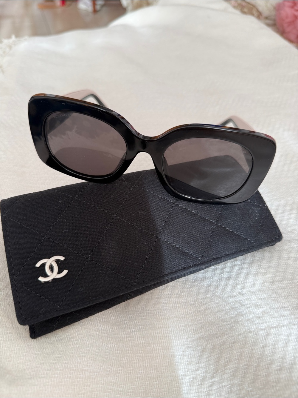 Chanel Black Cat-Eye Sunglasses with Quilted Case